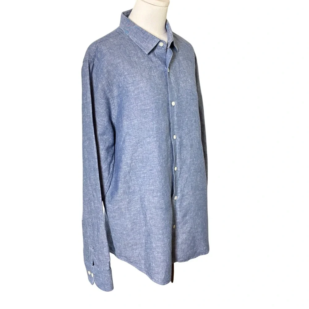 Banana Republic Linen Blend Slim Fit Button Down Shirt Blue Men's Large L